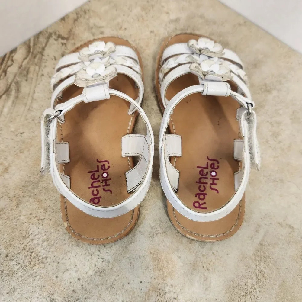 Rachel Shoes Girls US 10M White Strappy Sandals Flower Braided Hook & Loop